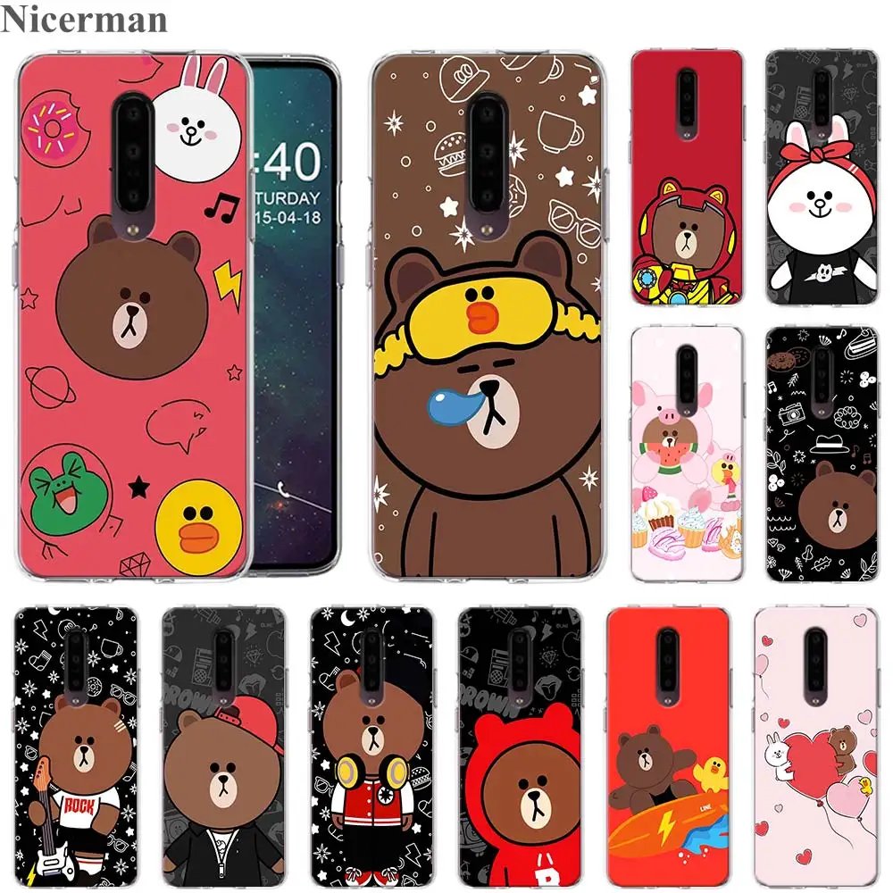 

Luxury Silicone Soft Case for Oneplus 7 7 Pro 6 6T ShockProof Cover brown cony bear Shell Transparent TPU Capa