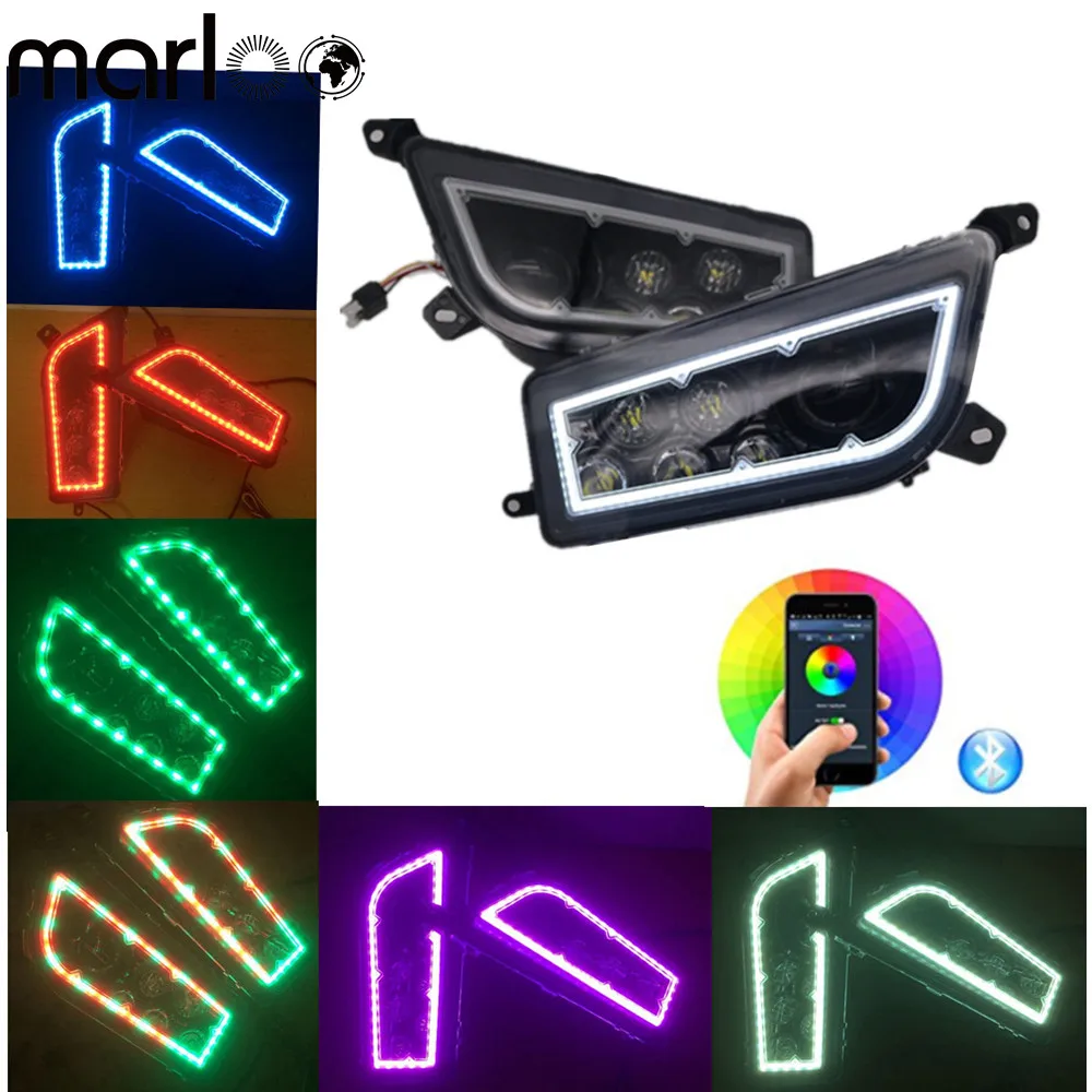 

Marloo ATV Polaris Parts 14-17 POLARIS RZR 1000 XP -RGB BLUETOOTH APP LED HALO HEADLIGHTS - Full Angel Eye