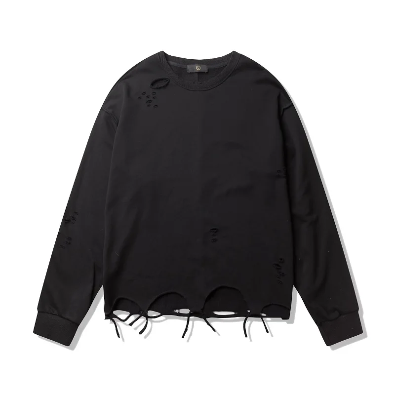 black QoolXCWear Весенние Новые толстовки мужские модные рваные хип-хоп толстовки уличная толстовка с дырками - Цвет: black