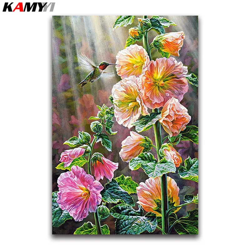 5D DIY Diamond painting Cross stitch Hummingbird animal Full square embroidery peony flowers Round mosaic bird | Дом и сад