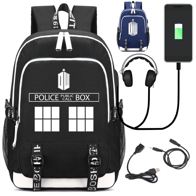 

Doctor Who Unisex Leopard Backpack with USB Charging Port and Lock &Headphone interface for College Student Work Men & Women