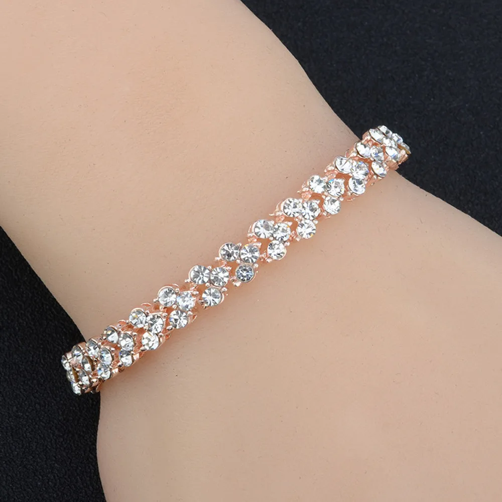 

New Fashion Women Bracelet Rose Gold Roman Style Woman Crystal Bracelets Gifts Pulseira Feminina Ladies Bracelets 20H