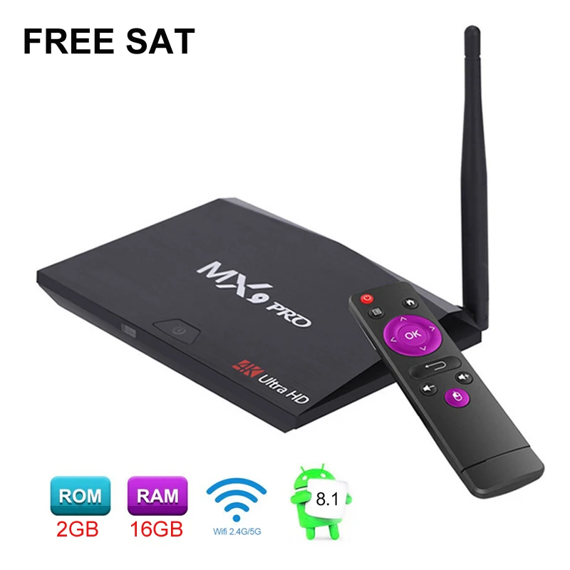 

Free Sat MX9 Pro Android 7.1 TV Box 4K RK3328 Quad Core 2GB 16GB 2.4G WiFi Smart IPTV Set Top Box Media Player PK X96 Mini