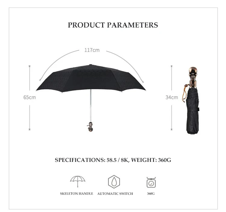 Бренд Высокое качество череп ручку зонтика Для мужчин автоматический 3 складной Творческий Панк Ретро 8 ребер ветрозащитный зонтик Зонт от дождя Для мужчин