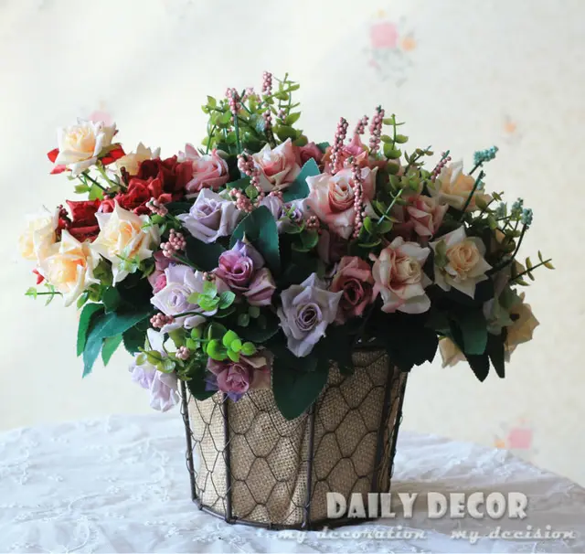 10 bouquet vintage oil painting fake 10 heads small rose artificial