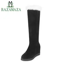 ZALAVOR/размеры 34-43; женские зимние сапоги на толстом меху; сапоги до колена на низком каблуке для холодной зимы; теплые высокие сапоги; женская обувь