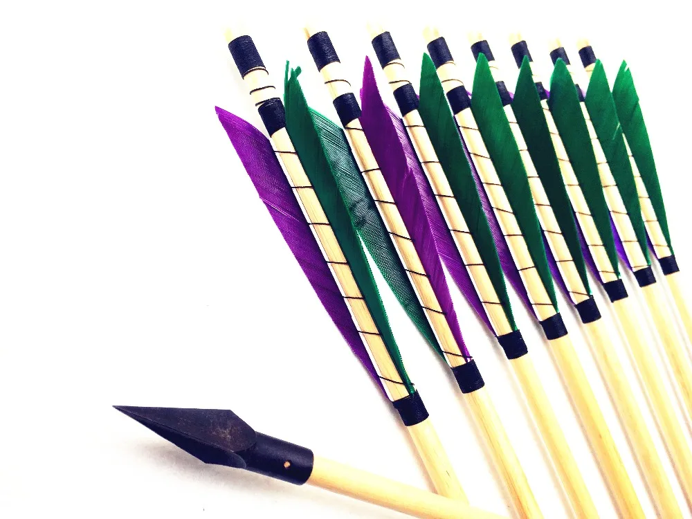 

12 pcs green purple winding triangular handmade feathers thick like a good tip for shooting