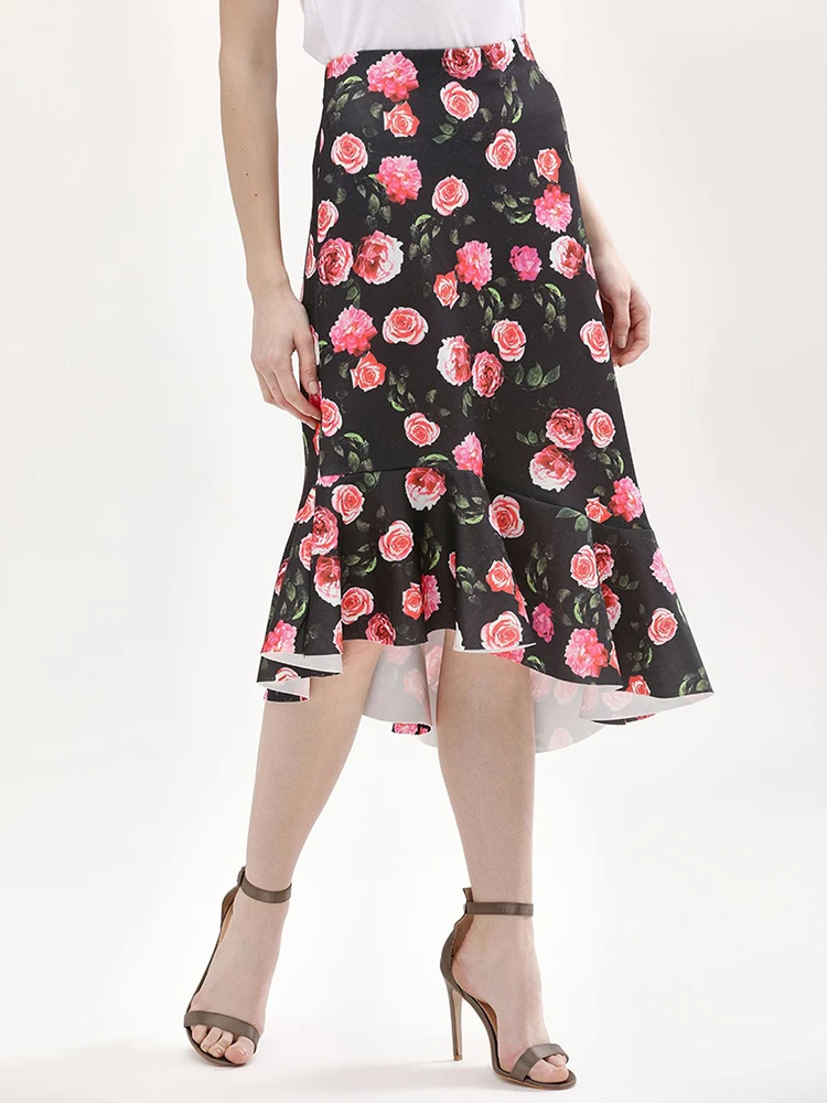 

Spring and summer new skirt irregular bag hip digital print skirt elegant Commuting XDQ173