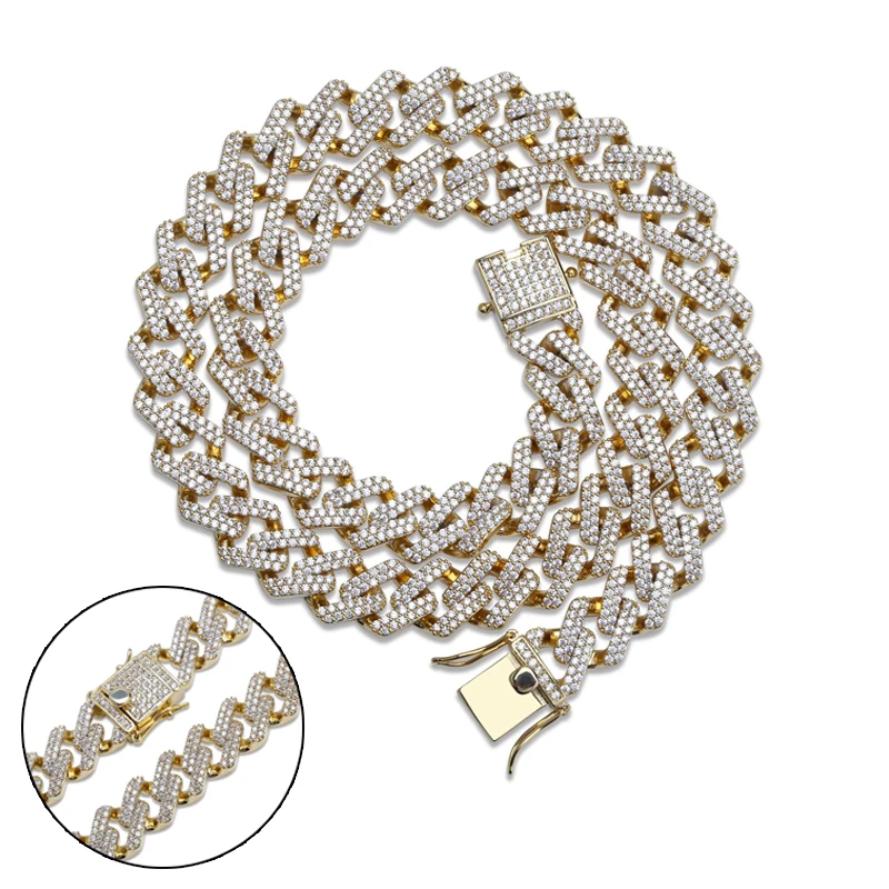 

24inch Fashion Iced Out Bling AAA+ Zircon Cuban Link Chain Necklace Strip Miami Chain Collier For Men Hip Hop Jewelry