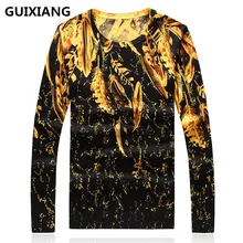 GUIXIANG Осенние новые мужские Модные Повседневные свитера с круглым вырезом, вязаные мужские свитера с узором из перьев, мужские свитера полного размера M-4XL