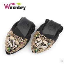 Большие размеры 42; Новинка; женские балетки со стразами; складывающиеся туфли; коллекция года; повседневная обувь со стразами; мягкая обувь для вождения на плоской подошве; обувь для танцев с яйцами;