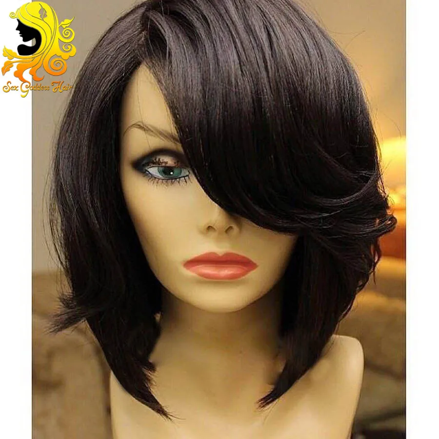 Short Human Hair Bob Wigs With Bangs Glueless Full Lace Human Hair Wigs