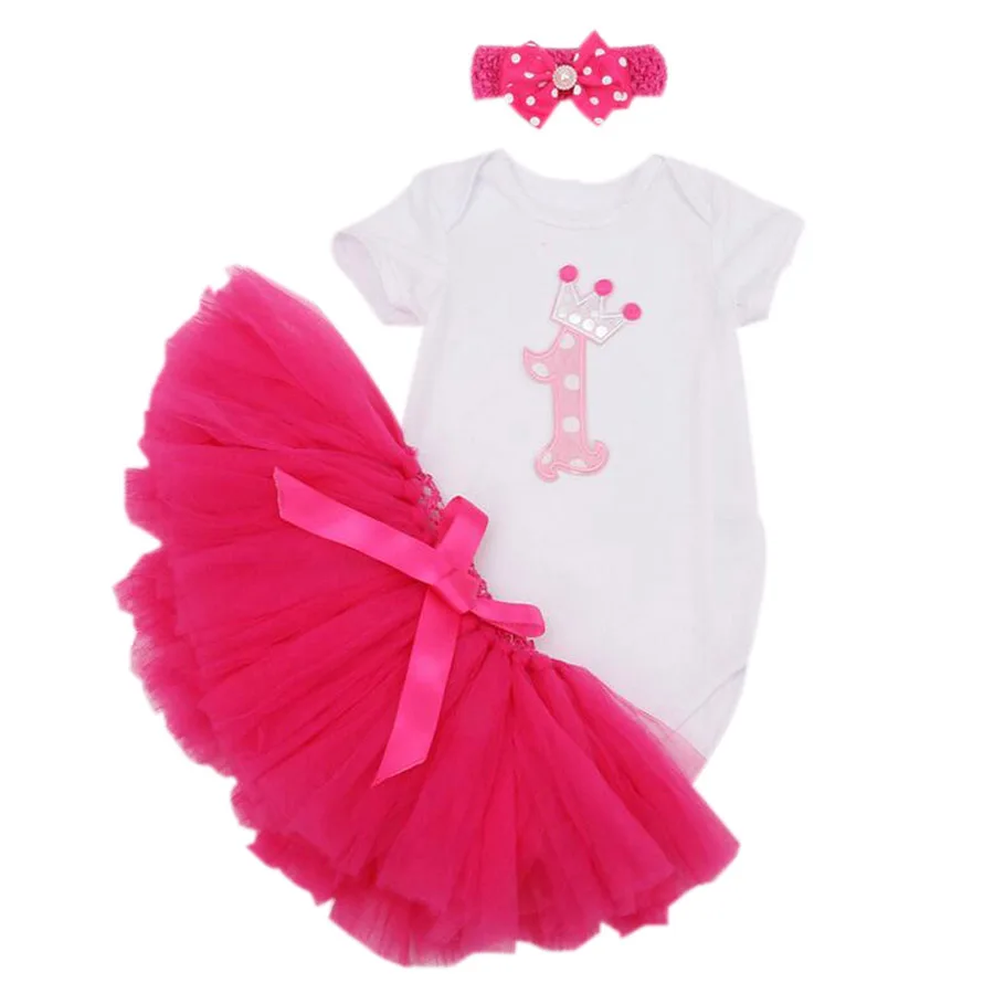 Baby Girls/' 3PCs 1st Birthday Cake Romper Pettie SkirtHeadband 9-12Months