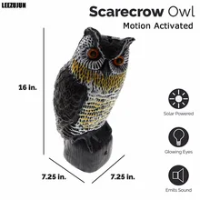 Realistic Owl Scarecrow with Flashing Eyes and Frightening Sound - Solar Powered and Motion Activated -Frightens Birds and Pest Realistic Owl Scarecrow with Flashing Eyes and Frightening Sound - Solar Powered and Motion Activated -Frightens Birds and Pest