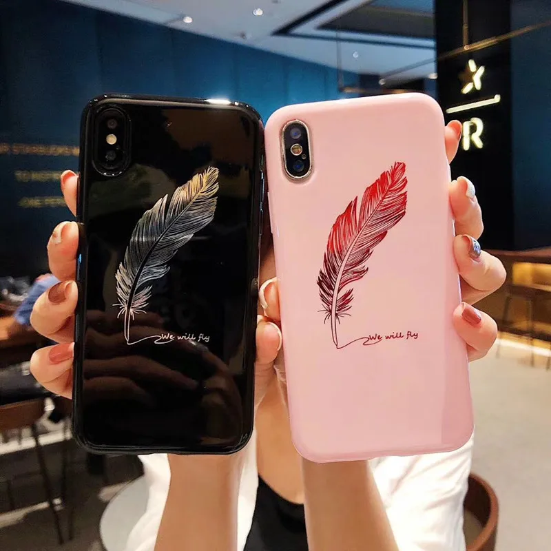 

Creative Retro feather Couple Phone Case For iphone cover X XS Max XR Cases soft TPU coque for iPhone 8 7 6 6s Plus Fundas Capa