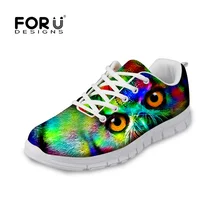FORUDESIGNS/повседневная обувь на плоской подошве с изображением животных, совы, кошки, камуфляжная женская обувь на плоской подошве, 3D классный принт, женская обувь для отдыха на шнуровке