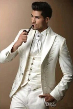 Customize a button, ivory wedding dress, best man, best man, wedding ball, pointed dinner dress (jacket + pants + Vest + tie)
