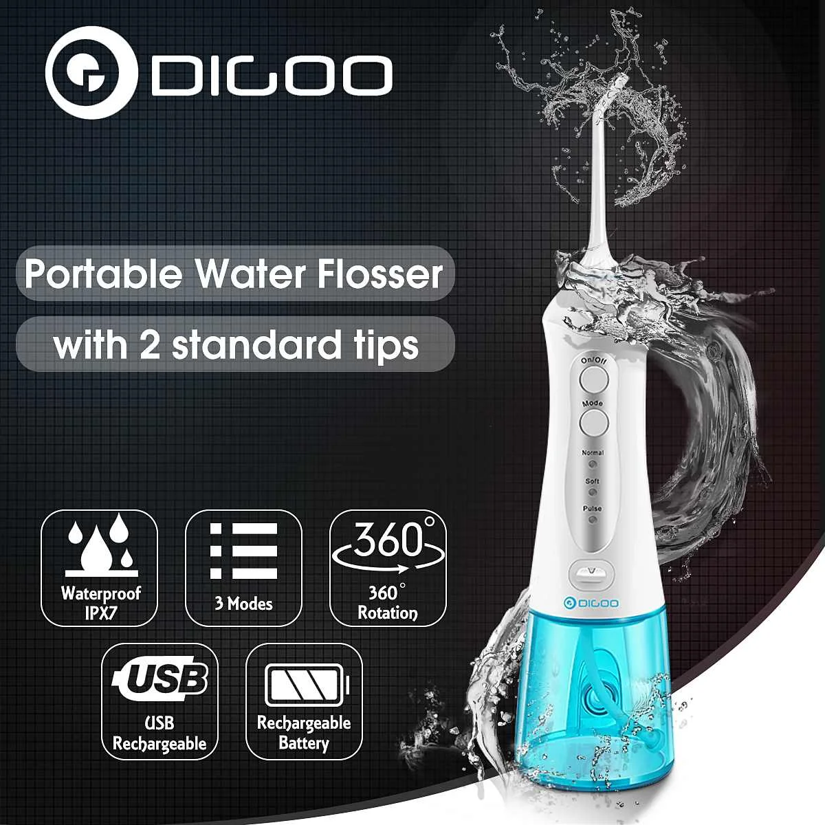 

DIGOO 220ml Electric Oral Irrigator Water Dental Flosser Dental Teeth Care Toothbrush Dental SPA 3 mode Waterproof Cleaner