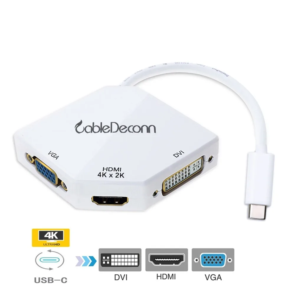 Thunderbolt 3 док-станция USB C к HDMI VGA DVI адаптер многопортовый 4K кабель для Apple Mac samsung S8 Macbook Pro USB C концентратор