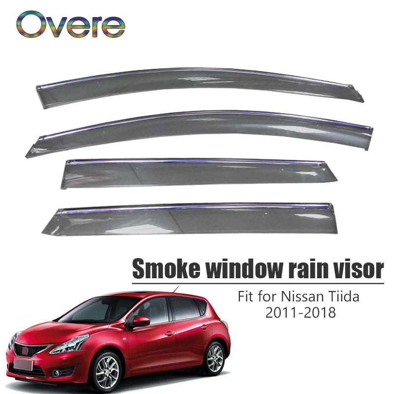 

OVERE NEW 1Set Smoke Window Rain Visor For Nissan Tiida C12 2011 2012 2013 2014 2015 2016 2017 2018 Deflectors Accessories