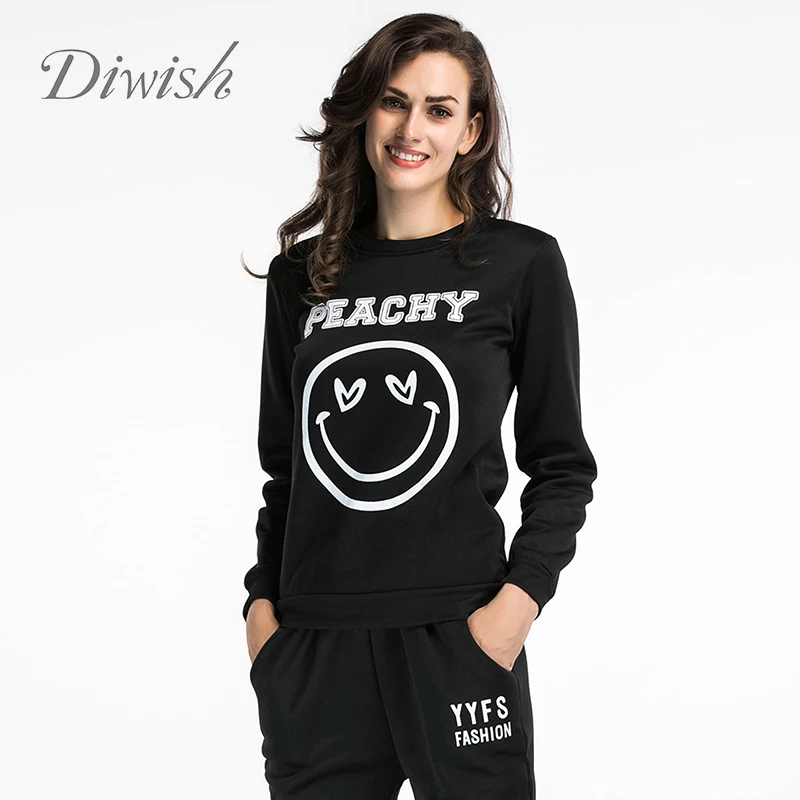 

Diwish Sweatshirt Korean Style Women 2019 Autumn O-Neck Smiley Cat Animal Print Casual Oversized Sweatshirt Women Streetwear