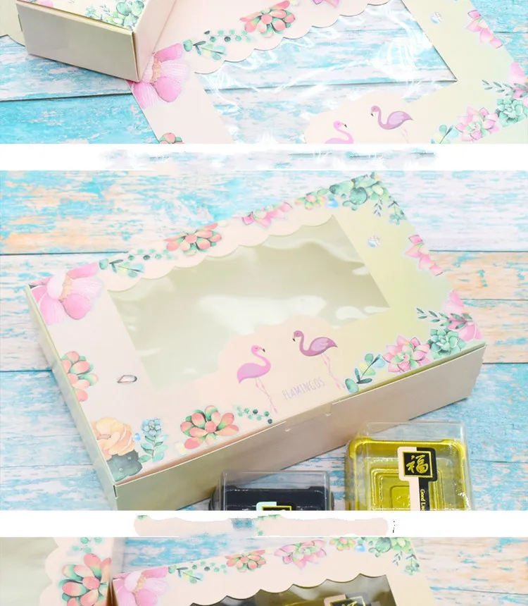 10 шт Фламинго Подарочная бумажная коробка День рождения Свадьба Вечеринка Крафт бумажная коробка с окном торт упаковка Конфеты Кекс и печенья коробки