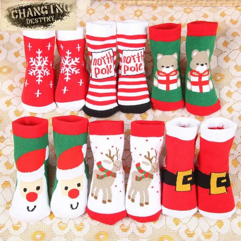 christmas themed children pure cotton cartoon jacquard socks red baby christmas sock