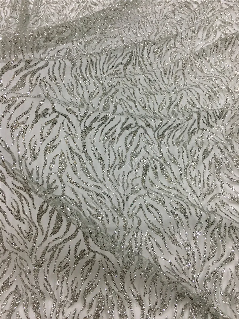 

5yards YG-111676 New material mesh tulle hand print glitter lace fabric for wedding dress silver color