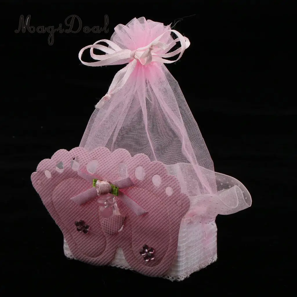 12 Pieces Baby Footprint Gift Treats Box Bags Girl Boy Baby Shower Kids Birthday Party Organza Candy Bags Favors