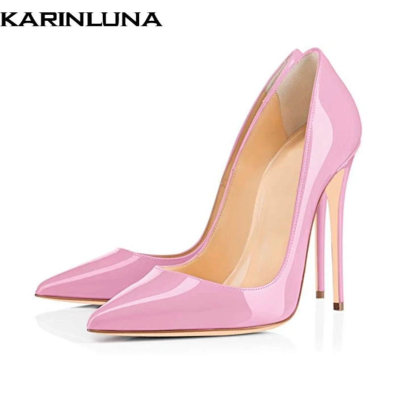 

Karinluna 2019 plus size 45 brand design patent leather 9 colors party women Shoes sexy pointed toe thin high heels woman pumps