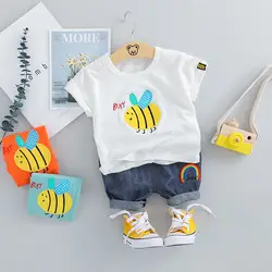 Комплекты летней детской одежды, новинка 2019 года, Детская Повседневная футболка с героями мультфильмов для мальчиков, топы + джинсовые
