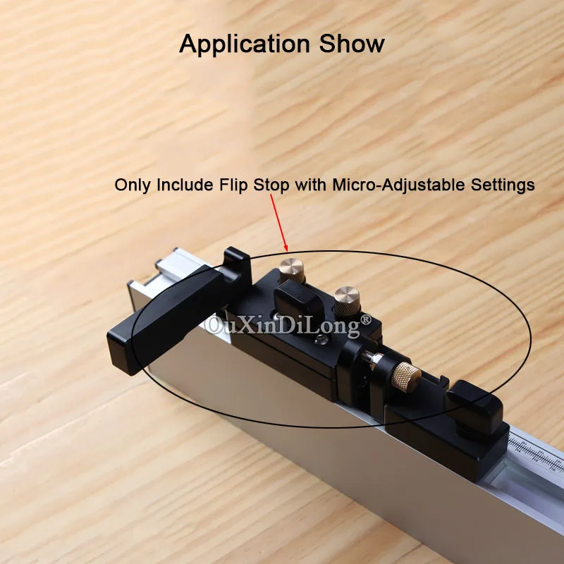 1PCS Woodworking Flip Stop with Micro-Adjustable Settings for Miter Gauge Fence JF1728 1PCS Woodworking Flip Stop with Micro-Adjustable Settings for Miter Gauge Fence JF1728