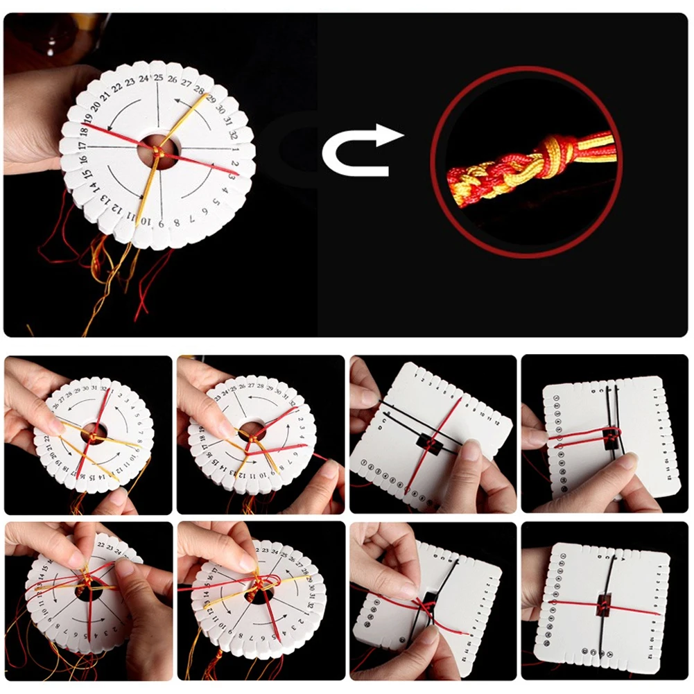 2Pcs Round Square Disc Macrame Braided Cord String Bracelet Handmade Weaving Disk Plate DIY Loom Ma
