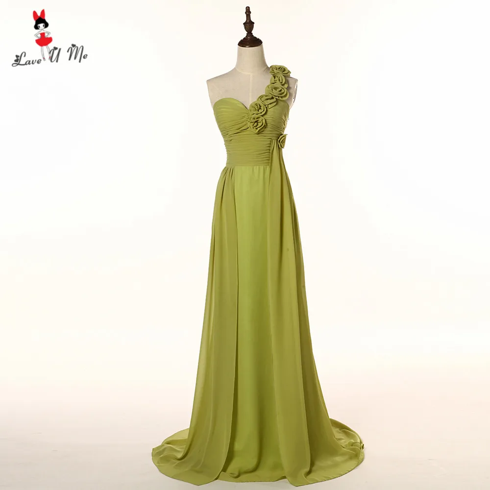 7393 25 De Réduction2018 Mousseline De Soie Pas Cher Jaune Robes De Demoiselle Dhonneur Longue Une épaule Fleurs De Mariage Robe Dinvité Robe De