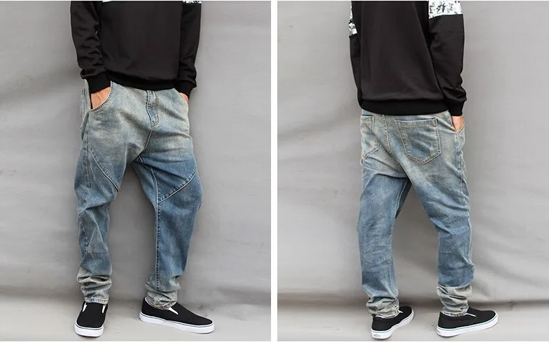 Weoneworld хип хоп брюки мужские винтажные шаровары брюки, средняя посадка джинсовые джинсы "варенки" для мужчин Мешковатые брюки стрейч карандаш брюки