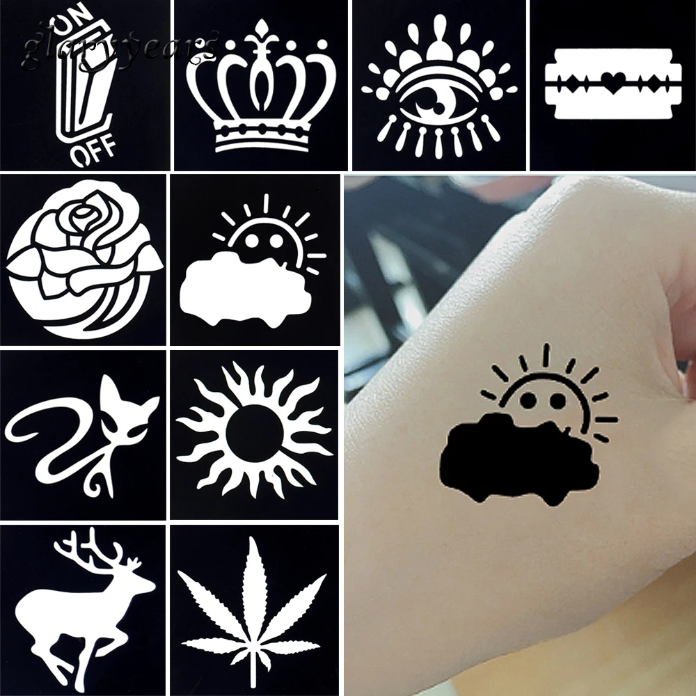 10 Sheets Hollow Black Color Henna Tattoo Stencil Fox Crown Pattern Glitter Mehndi Tattoo Template Gift For Lover Temporary G 08 Gift Exclusion Gift Chocolatetattoo Set Aliexpress