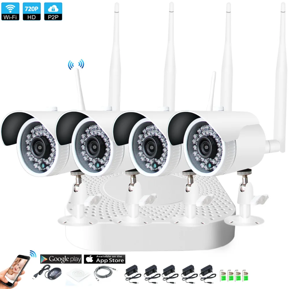 4CH HD Беспроводной NVR Kit P2P 720 P/960 P/1080 P внутренний наружный IR Ночное Видение