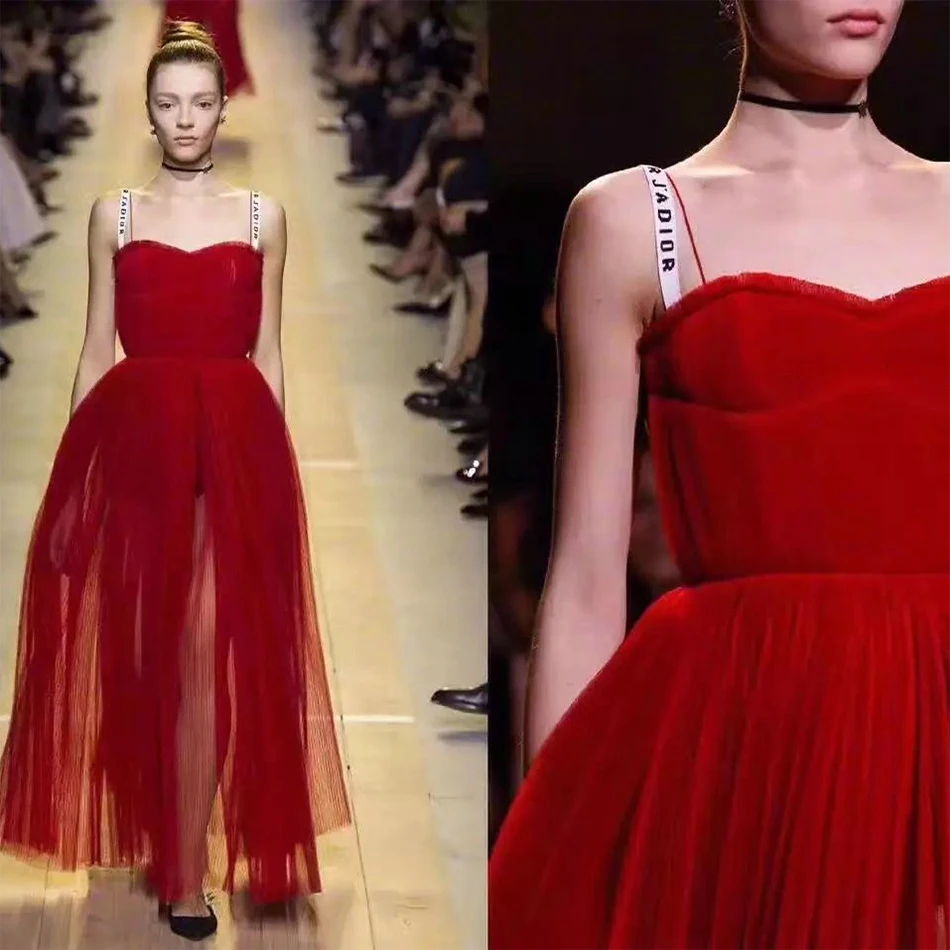 2017 новый летний dress женщины знаменитости красный письмо спагетти без бретелек