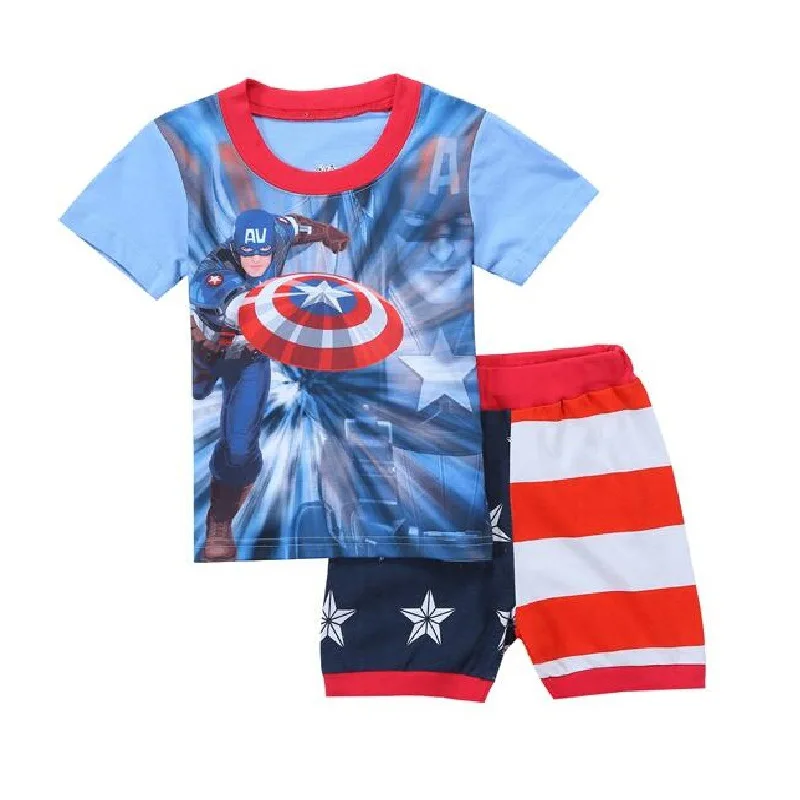 Летняя футболка "Марвел" детская одежда «Супергерои» Повседневная одежда комплект с мультипликационным принтом в виде Бэтмена, Человека-паука, хлопковая футболка одежда для мальчиков - Цвет: 4