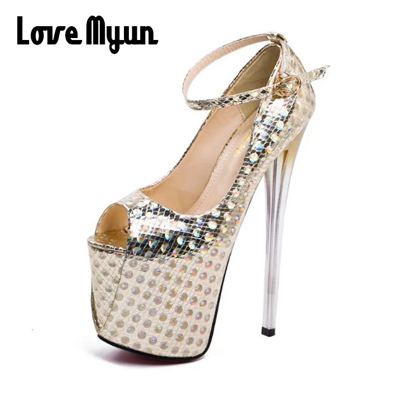 BIG SIZE 43 super High Heels Wedding Party Shoes Women Pumps High Heels 20cm Thick Soles Open peep Toe Sexy Pumps Platform NN-99