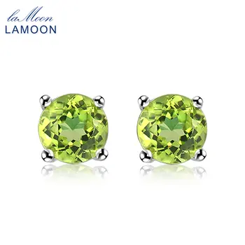 オンライン Lamoon 女性 925 スターリングシルバーファインジュエリーシンプルなデザインナチュラルグリーンペリドットパーティーイヤリング Brincos EI055