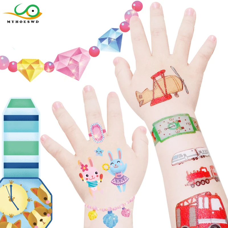 

MYHOESWD Art Child Tattoo Sticker Animals Dinosaurs Traffic Jewelry for Girls Pegatina Falsa Flash Kids Tatoo Stickers Temporary