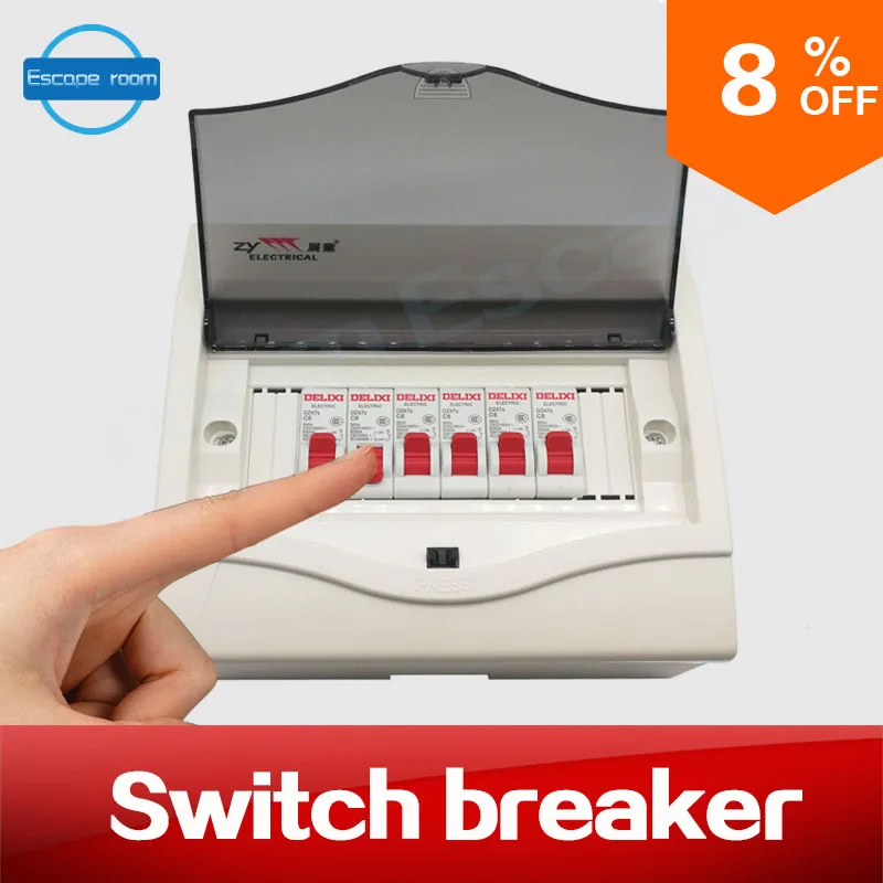 

Real life escape room prop Circuit breaker adjust 6 switches to right position to unlock with audio adventure prop for Takagism