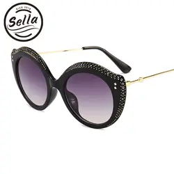 Sella Новые популярные для женщин негабаритных кристалл украшения Cateye Солнцезащитные очки для Модные женские форма губ градиентные линзы