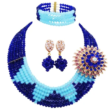

LAANC Brand Latest Handmade Trendy Royal Blue Sky Blue Women and Girls Party Crystal Beads Necklace Earrings Sets 6C-SJ-25
