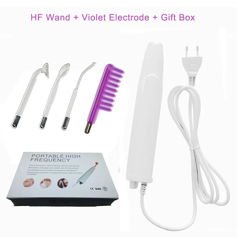 Фиолетовая палочка, портативная высокочастотная электротерапия, машина для удаления пятен, акне, кожи, морщин, кожи головы, электрод для массажера - Цвет: VioletKit
