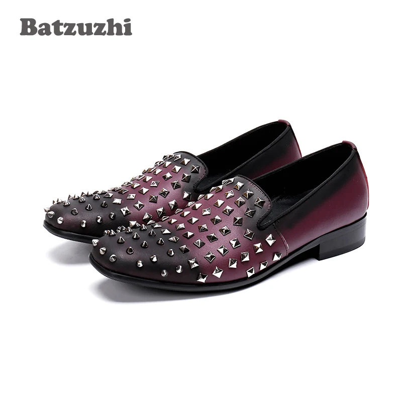 Batzuzhi Fashion Casual Leather Men Shoes Luxury Designer's Rivets Loafers Man zapatos de hombre Purple Leather Party Shoes Male Batzuzhi Fashion Casual Leather Men Shoes Luxury Designer's Rivets Loafers Man zapatos de hombre Purple Leather Party Shoes Male