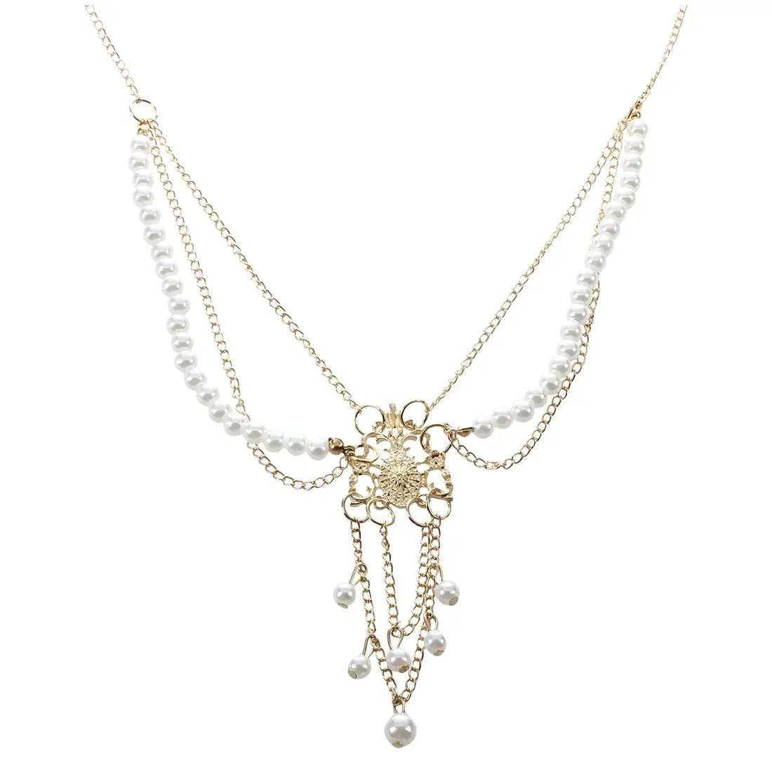 

Fashion Women Metal Chain Jewelry Headband Head Hair Band Tassels Pearl