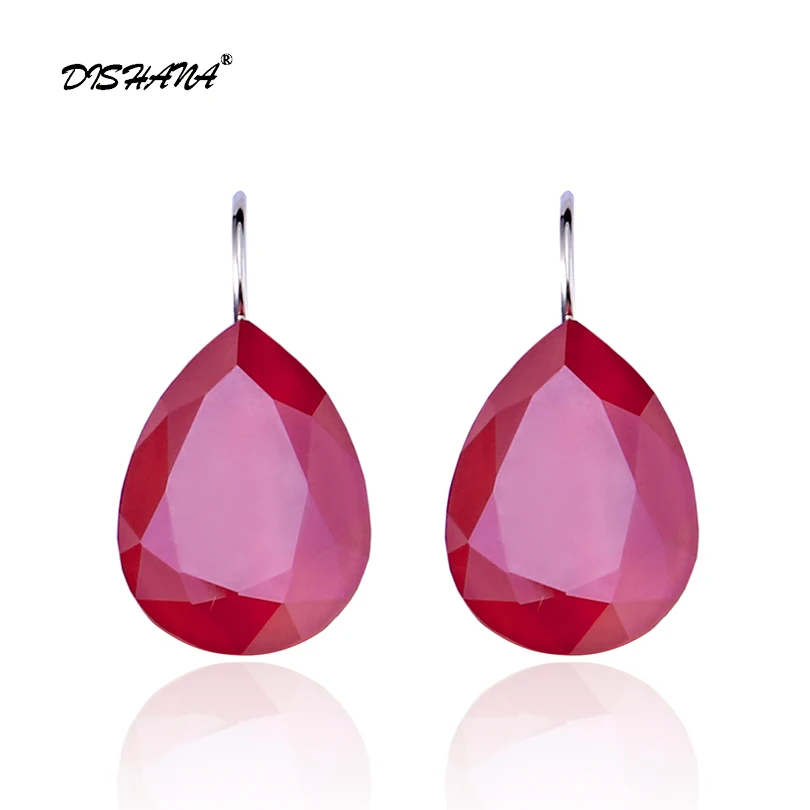 

Large Crystal Drop Earrings For Women silver Color Big Dangle Earring With Red blue Stone Ear Jewelry Best Friends Gift E0794