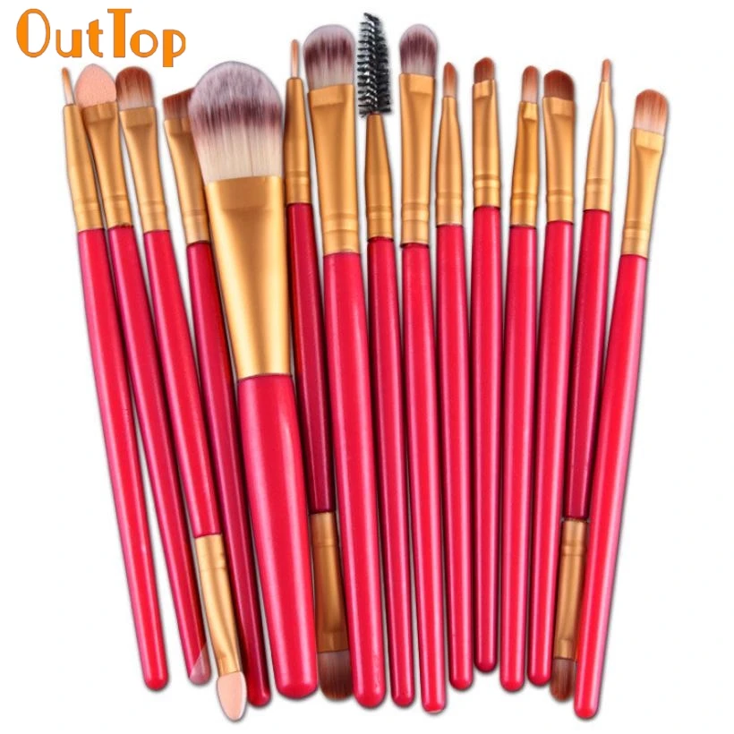 Набор кистей для макияжа OutTop Love Beauty Woman набор из 15 с красной деревянной ручкой